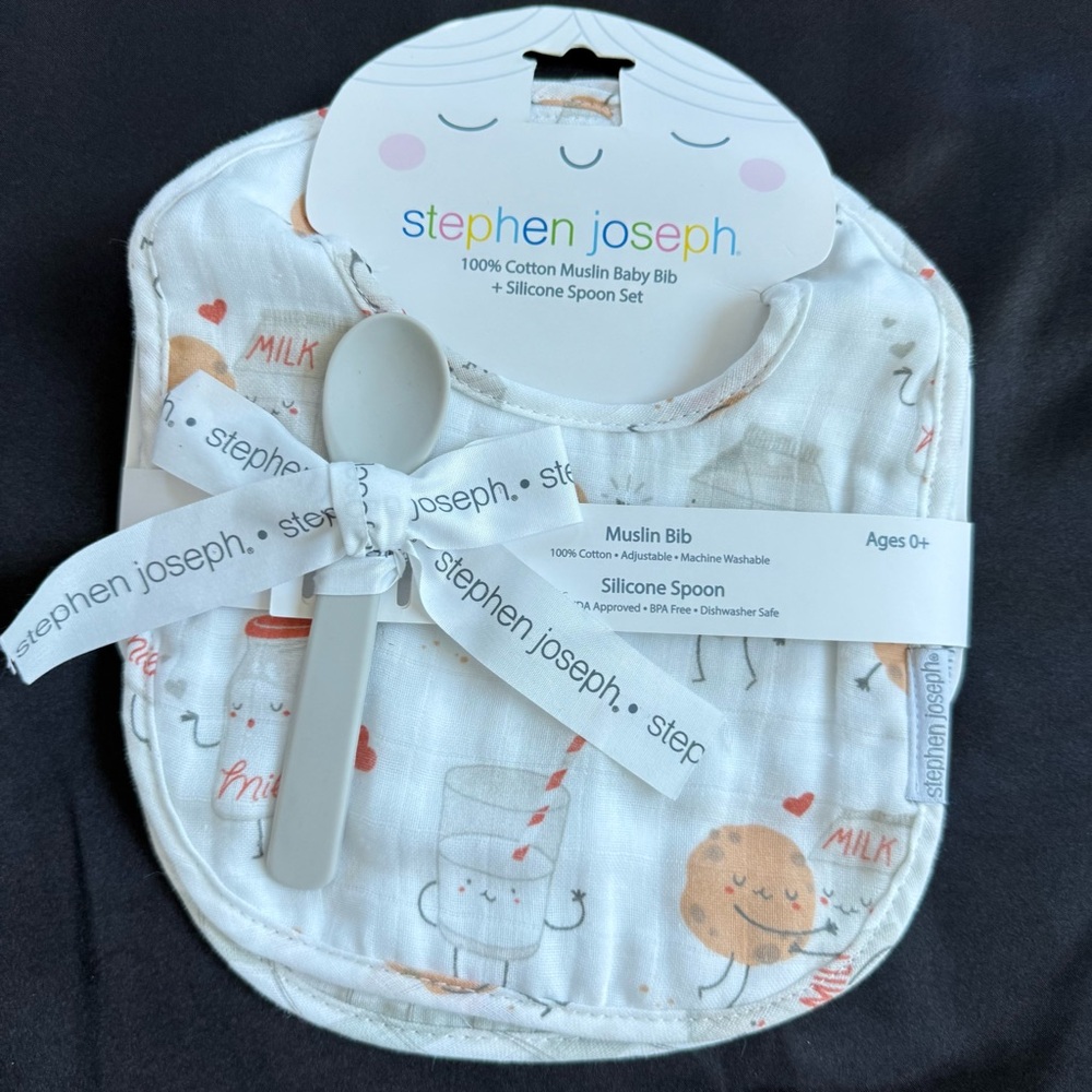 Stephen Joseph Floral 100% Cotton Muslin Baby Bib & Silicone Spoon Set‎